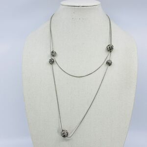Chicos Necklace Pave Rhinestone Disco Ball Stations Silver Tone 52" Jewelry